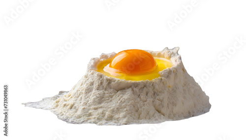broken egg in flour. Isolated on transparent background.