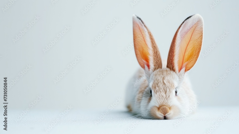 Obraz premium white rabbit on a white background with copy space for text, easter day concept
