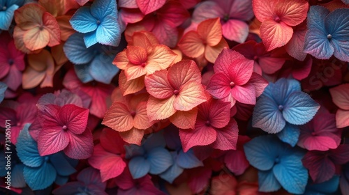 a close up of a bunch of flowers with red  blue  and pink flowers in the middle of it.