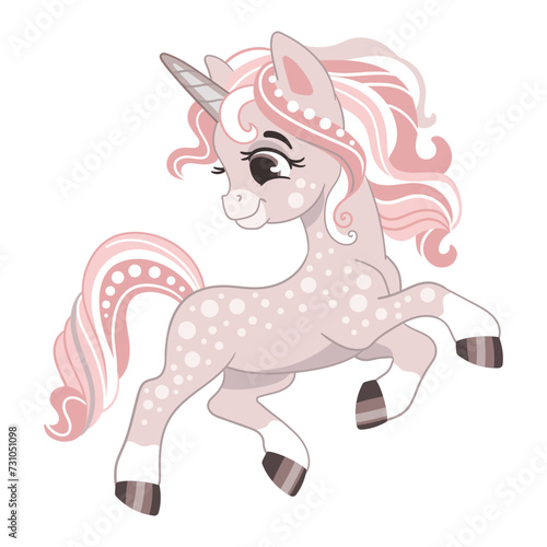 Cute pink unicorn isolated on a white background