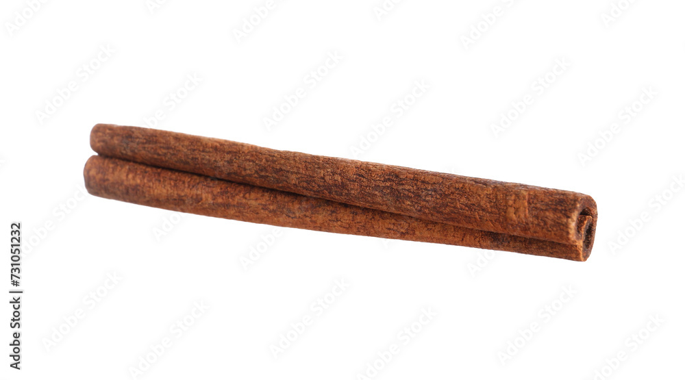 One aromatic cinnamon stick isolated on white One aromatic cinnamon stick isolated on white
