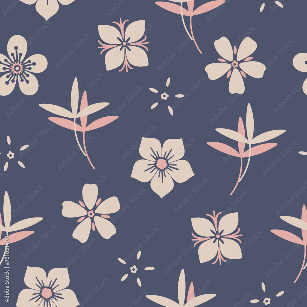 Seamless delicate floral pattern with gently flowers and leaves