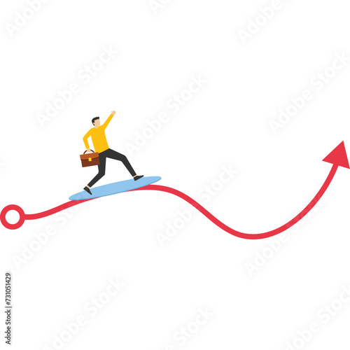 Survive stock market volatility, investment fluctuation or market ups and downs, professionally to smooth the way in market downturn, confident businessman exploring stock market wave chart.