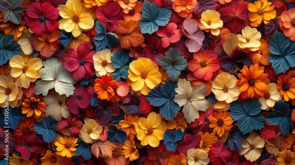 a close up of a bunch of flowers with many colors of flowers in the middle of the picture and one of the petals is yellow, red, orange, yellow, red, and blue, and orange. a close up of a bunch of flowers with many colors of flowers in the middle of the picture and one of the petals is yellow, red, orange, yellow, red, and blue, and orange.