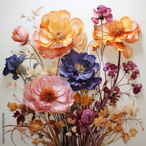 Natural Elegance: Beautiful flowers pressed onto linen fabric