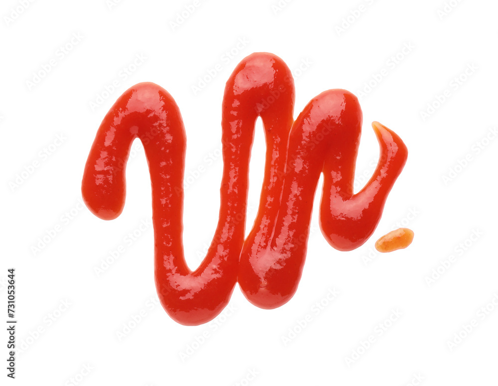 Tasty ketchup isolated on white, top view Tasty ketchup isolated on white, top view