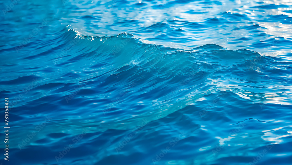 Fototapeta premium Blue wave background wallpaper, water ripples, natural drops, water splashes, beautiful realistic background of sea or ocean, nature concept.