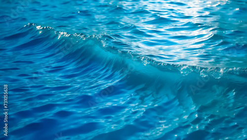 Blue wave background wallpaper, water ripples, natural drops, water splashes, beautiful realistic background of sea or ocean, nature concept. © 9MOR
