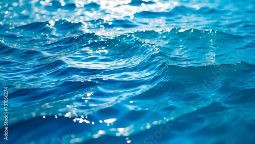 Blue wave background wallpaper, water ripples, natural drops, water splashes, beautiful realistic background of sea or ocean, nature concept. © 9MOR