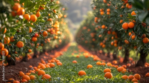 a field full of orange trees with lots of oranges growing on the trees in the middle of the field. photo