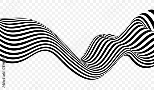Abstract wave background, black and white wavy stripes or lines design. Optical art.