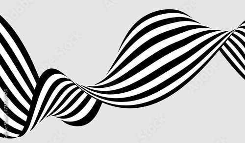 Abstract wave background, black and white wavy stripes or lines design. Optical art.