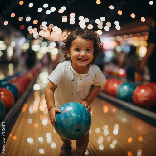 child playing bowling