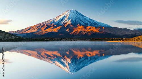 Volcanic mountain in morning light reflected. © John