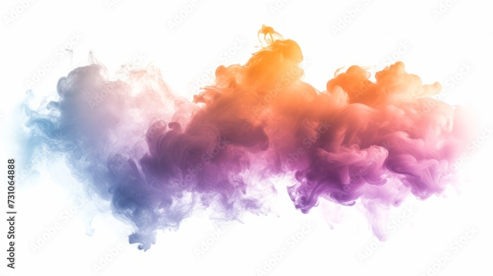 Fototapeta premium A dense and colorful cloud of haze is isolated against a white background, creating a striking visual contrast.