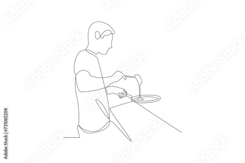 One continuous line drawing of cooking concept. Doodle vector illustration in simple linear style.