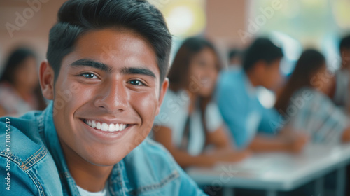 hispanic latino male student, young adult man or teenage boy, attractive slim, youthful appearance, young, university or school, education and fun and joy, good student, fictional location