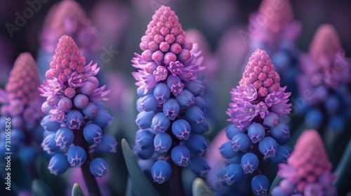 a close up of a bunch of flowers with pink and blue flowers in the middle of the picture and purple flowers in the middle of the picture. photo