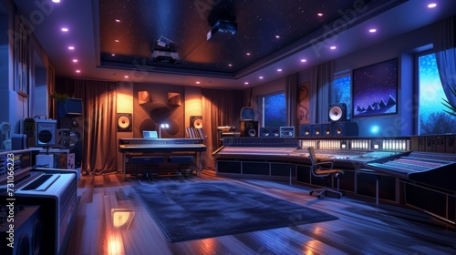 Interior of music or sound recording studio