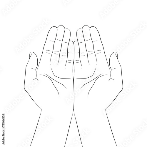Giving or taking hand gesture. Outline of cupped hands with open palms. Hands carefully holding something. Vector illustration