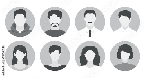 Abstract female and male faceless portraits. Set of woman and man face silhouettes suitable for anonymous profiles, avatars or abstract gender icons. Vector illustration