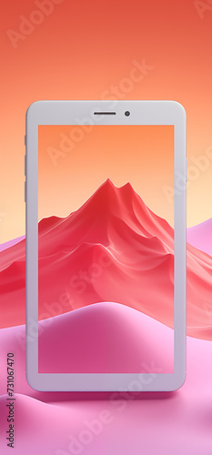 Minimalist Pink Mountain Landscape with Soft Pastel Tones and Clean Simple Design, Abstract Geometric Mountain Range Silhouette at Sunset, Modern Scandinavian Style Nature Art Background Wallpaper