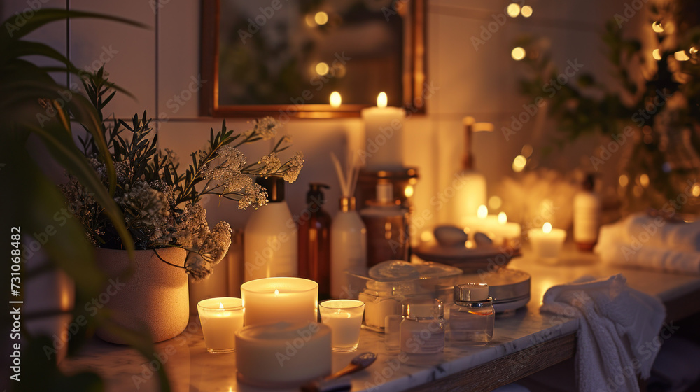 Evening Body Skincare Routine in Elegant Bathroom Evening Body Skincare Routine in Elegant Bathroom