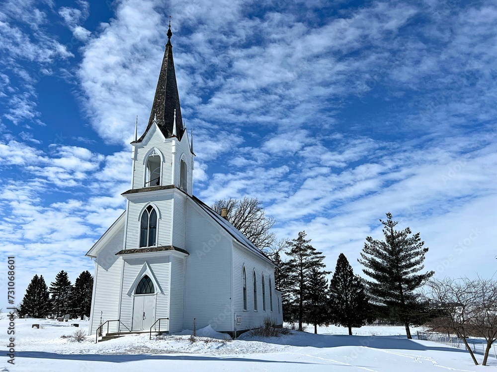 A quaint country church that has seen its share of cold winters