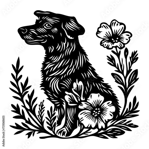 dog with flower and plants, dog floral svg