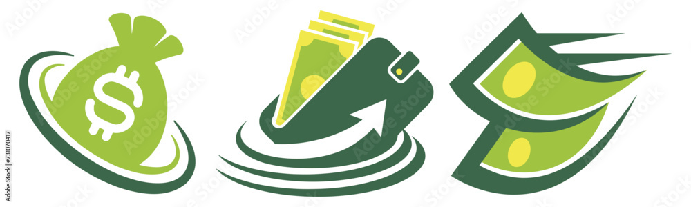 Money bag flat illustration. Dollars and gold coins stack. Wealth and banking icon. Isolated on white Money bag flat illustration. Dollars and gold coins stack. Wealth and banking icon. Isolated on white