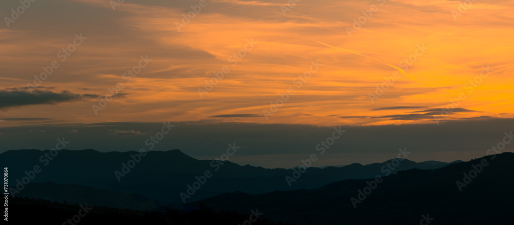 Sunset View orange sky and mountains
