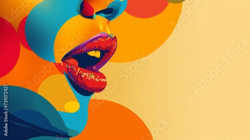 An abstract concept illustration features a colorful depiction of a talking mouth, leaving ample space for additional content or copy.