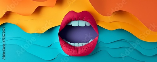 An abstract concept illustration features a colorful depiction of a talking mouth, leaving ample space for additional content or copy.