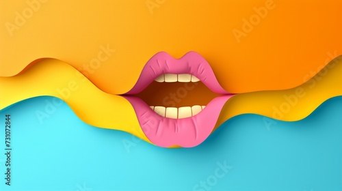 An abstract concept illustration features a colorful depiction of a talking mouth, leaving ample space for additional content or copy.