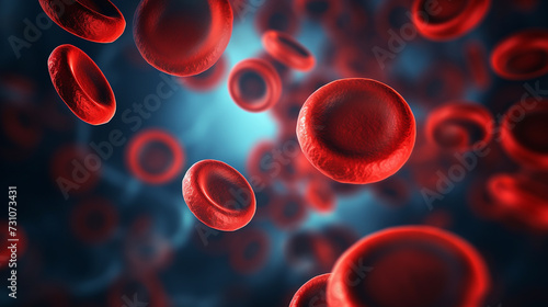 Red blood cells on blurred background with copy space photo