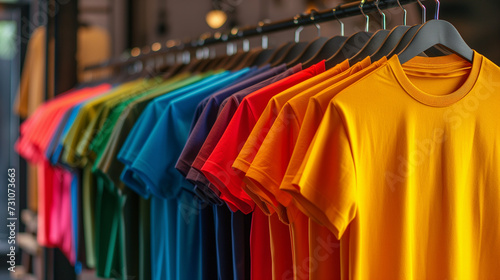Colorful T-shirt on the standing hanger