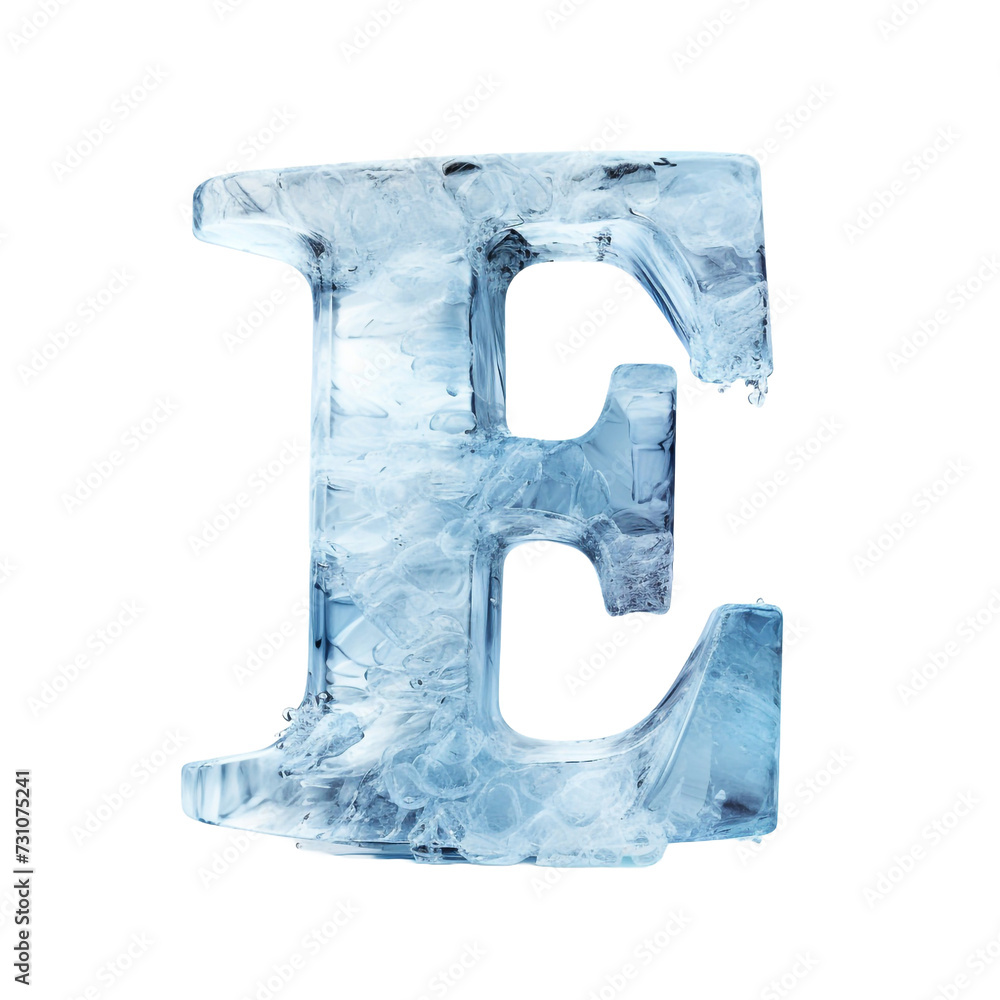 Letter E with ice elements ice made of ice 3D isolated on transparent background Letter E with ice elements ice made of ice 3D isolated on transparent background