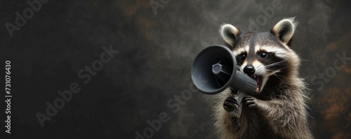 A raccoon holding a loudspeaker, conveying a message.