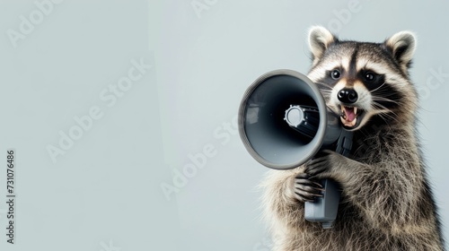 A raccoon holding a loudspeaker, conveying a message.