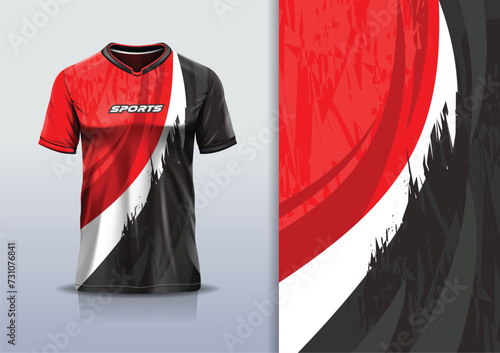 Sport jersey design template mockup curve line grunge rustic abstract for football soccer, racing, running, e sports, in black red color