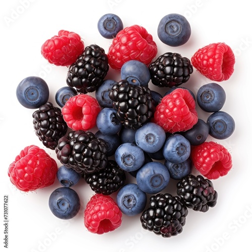 A Pile of Berries and Raspberries on a White Background