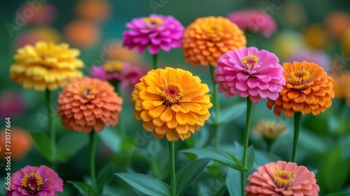 a close up of a bunch of flowers with many colors of flowers in the middle of the picture and a blurry background.