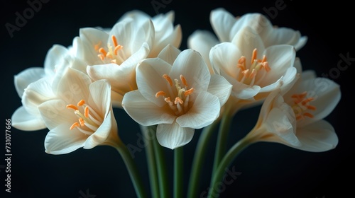 a close up of a bunch of flowers on a black background with only one flower in the middle of the picture.