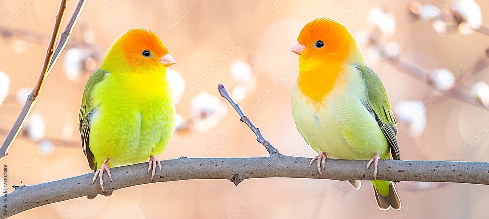 Majestic exotic birds perched on lush tropical tree branches in captivating scene