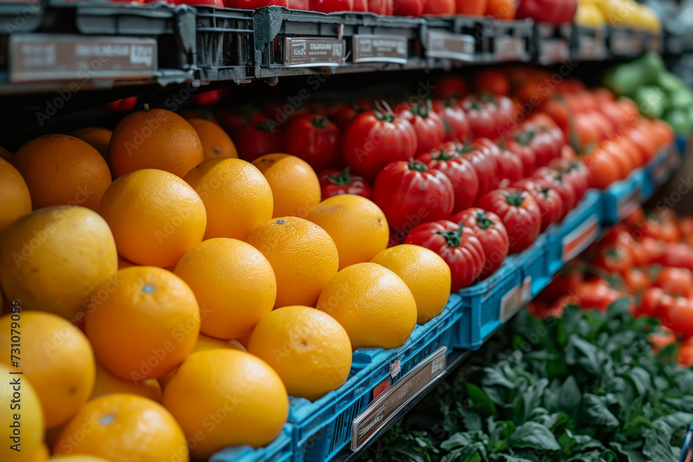 Fresh fruits and vegetables at the supermarket Fresh fruits and vegetables at the supermarket