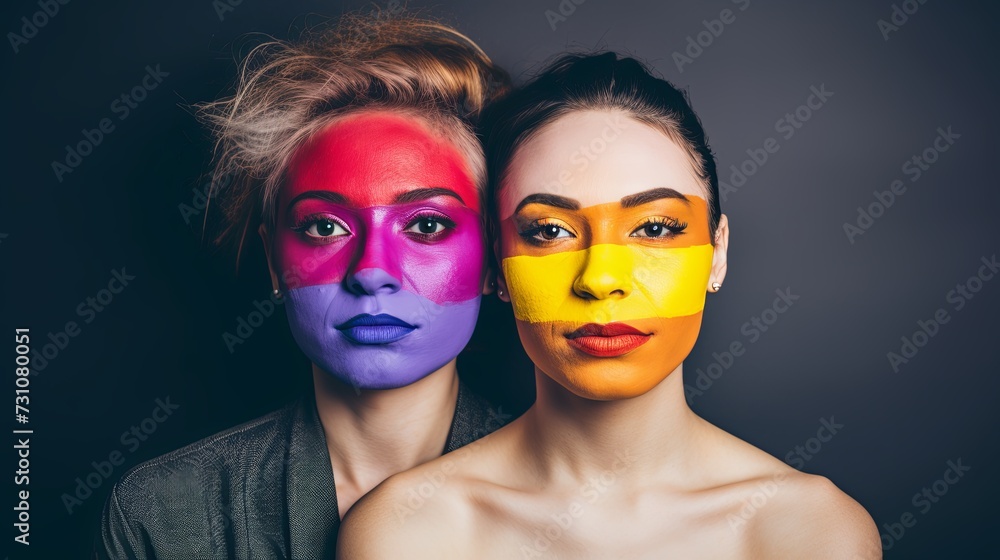 Two Women With Painted Faces Pose for a Picture Two Women With Painted Faces Pose for a Picture