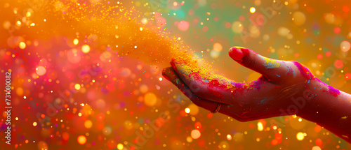 Obraz na płótnie Colorful Holi powder is blown away from a woman's hand - Happy Holi w salonie