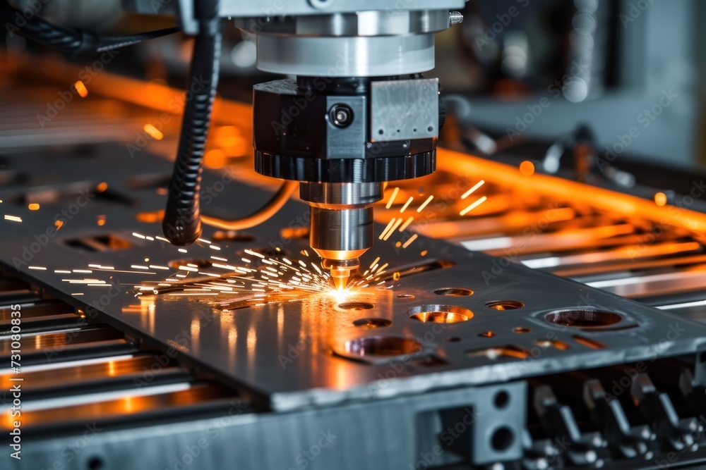Automatic laser cutting machine or metal cutting machine Automatic machinery closes up in large industrial factory Automatic laser cutting machine or metal cutting machine Automatic machinery closes up in large industrial factory