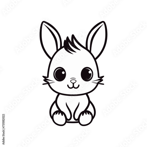Rabbit in outline drawing on a white background, rabbit illustration. Easter bunny. Easter bunny.