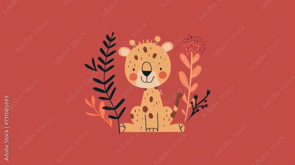 a cheetah sitting in the middle of a plant filled with leaves on a red background with a red background. a cheetah sitting in the middle of a plant filled with leaves on a red background with a red background.